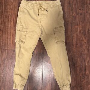 Tan Cargo Pants with Jogger Style and Elastic Waistband